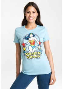 logoshirt Damen T-Shirt "Wonder Woman – Stars", blau, casual, Gr. L, bedruckt, 100% Baumwolle, Shirts, mit lizenziertem Originaldesign