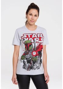 logoshirt Damen T-Shirt "Star Wars - Boba Fett", grau, casual, Gr. S, unifarben, 95% Baumwolle, 5% Viskose, Shirts, mit lizenziertem Print
