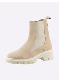 Heine Damen Stiefelette, Gr. 39, beige, Leder, Veloursleder, Rindsleder, modisch, Schuhe