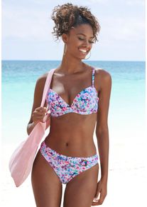 s.Oliver Damen Bikini-Hose "Scatter", lila, Gr. 34, floral, Recycling-Polyamid, Microfaser, Badehosen, mit Ring in Hornoptik, aus Microfaser, mit
