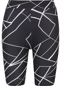 Urban Classics Damen Stoffhose "Urban Classics Damen Ladies AOP Cycle Shorts 2-Pack", schwarz, Gr. M, 94% Polyester, 6% Elasthan, Hosen