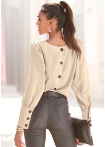Lascana Damen Langarmbluse, beige, modisch, Gr. 34, unifarben, Web, Obermaterial: 100% Polyester, Blusen, mit Knopfleiste hinten, elegante