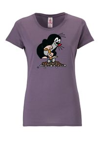 logoshirt Damen T-Shirt "Der kleine Maulwurf", lila, casual, Gr. XS, bedruckt, 100% Baumwolle, Shirts, mit lizenziertem Originaldesign