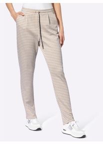 Heine Damen Jogger Pants, beige, Gr. 40, gemustert, kariert, 54% Viskose, 44% Polyester, 2% Elasthan, Hosen