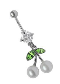 Adelia´s ADELIA ́S Damen Bauchnabelpiercing "Piercing Piercing Bauchnabelpiercing", bunt, modisch, Titan, Piercings, Titan Banane - Blatt mit Kirschen grün