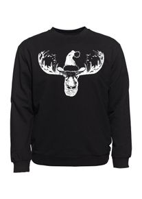 Herren Sweatshirt "ELCH MIT HUT", schwarz, casual, Gr. XXL, Ahorn Sportswear, bedruckt, mehrfarbig, 100% Baumwolle, Sweatshirts, mit
