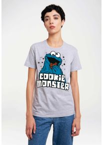 logoshirt Damen T-Shirt "Sesamstrasse - Krümelmonster", grau, casual, Gr. M, bedruckt, 100% Baumwolle, Shirts, mit lizenziertem Originalddesign