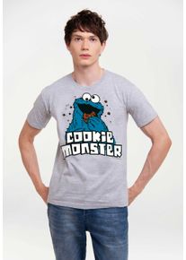 logoshirt Herren T-Shirt "Sesamstrasse - Krümelmonster", grau, casual, Gr. M, bedruckt, 100% Baumwolle, Shirts, mit coolem Print