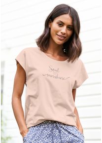 Vivance Dreams Damen T-Shirt, Gr. 36, rot, Single Jersey, Obermaterial: 50% Baumwolle, 50% Viskose, unifarben, bedruckt, feminin, Shirts, mit
