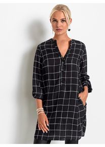 Inspirationen Damen Langarmbluse, schwarz-weiß, Gr. 36, gemustert, kariert, 100% Polyester, Blusen