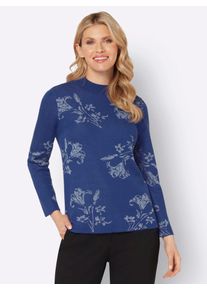 Classic Basics Damen Stehkragenpullover "Jacquard-Pullover", blau, Gr. 54, geblümt, gemustert, mehrfarbig, 90% Polyacryl, 6% Polyester, 4%