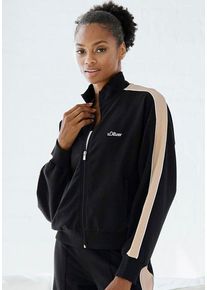s.Oliver Sweatjacke schwarz Gr. 32/34 für Damen. Rundhals und Reißverschluss, Kontrastbesatz. Lässig Geschnitten. Nachhaltig.
