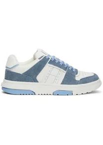 Plateausneaker Tommy Jeans "THE BROOKLYN DENIM LEATHER" Gr. 37, blau (blau, creme) Damen Schuhe Plateau, Freizeitschuh, Halbschuh, Schnürschuh im Kontrastlook