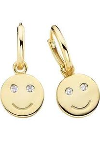 Paar Creolen Kangaroos "Schmuck Geschenk Silber 925 Ohrschmuck Ohrringe Smiley, K0053E/90/03" Gr. Silber 925 (Sterlingsilber), goldfarben (gelbgoldfarben, kristallweiß, kristallweiß) Damen mit Zirkonia (synth.) - Einhänger abnehmbar