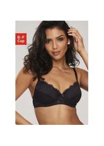 Bügel-BH Lascana "Cara" Gr. 65, Cup E, schwarz Damen BHs mit femininer Spitze, anteilig aus recyceltem Material, Dessous