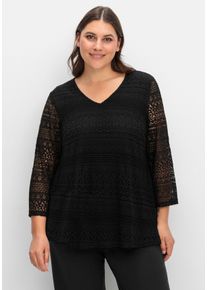 Große Größen Spitzenshirt in A-Linie und 3/4-Arm Gr. 56/58 schwarz von sheego für Damen