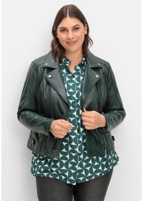 Große Größen Kurze Lederjacke aus Lammnappa, im Biker-Stil Gr. 54 grün von sheego für Damen