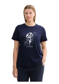 Tom Tailor Große Größen T-Shirt mit platziertem Frontdruck Gr. 48 blau geblümt für Damen