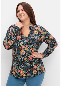 sheego by Joe Browns Große Größen Langarmshirt mit Paisleyprint und Polokragen Gr. 56/58 schwarz Paisley von sheego für Damen