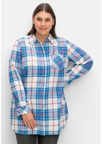 Große Größen Karierte Longbluse mit Krempelfunktion Gr. 60 weiß von sheego für Damen