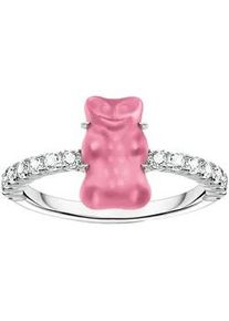 Fingerring Thomas Sabo "THOMAS x HARIBO Schmuck: Ring mit Goldbär" Fingerringe Gr. 52, Silber 925 (Sterlingsilber), 7mm, pink (silberfarben, pink, kristallweiß, kristallweiß) Damen mit Kristallglas, Zirkonia (synth.)