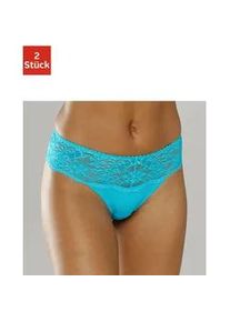 String Nuance Gr. 36/38, blau (2xtürkis) Damen Unterhosen Dessous mit breitem Spitzenband