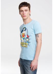logoshirt Herren T-Shirt "Wonder Woman", blau, casual, Gr. M, bedruckt, 100% Baumwolle, Shirts, mit trendigem Retro-Print