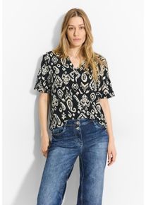 Cecil Damen Kurzarmbluse, schwarz, casual, Gr. M, bedruckt, Stoff, 100% Viskose, Blusen, aus softer Viskose