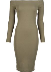 Urban Classics Damen Shirtkleid "Urban Classics Damen Ladies Off Shoulder Longsleeve Rib Dress", grün, klassisch, Gr. XL, unifarben, 97% Baumwolle,