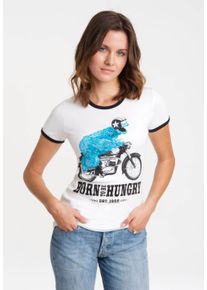 logoshirt Damen T-Shirt "Sesamstrasse – Krümelmonster Motorrad", bunt, casual, Gr. M, bedruckt, 100% Baumwolle, Shirts, mit lizenziertem Print