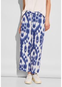 Street One Damen Stoffhose, blau, casual, Gr. 34, bedruckt, Stoff, 100% Leinen, Hosen, High Waist