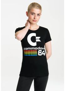 logoshirt Damen T-Shirt "Commodore C64 Logo", schwarz, casual, Gr. S, bedruckt, 100% Baumwolle, Shirts, mit Commodore 64-Logo