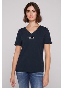 SOCCX Damen V-Shirt, blau, casual, Gr. XXXL, bedruckt, Material: 100% Baumwolle, Shirts, aus Baumwolle