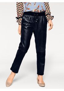 Heine Damen Lederhose, blau, Gr. 38, unifarben, 100% Lammnappaleder, Bund:30% Polyester, 5% Elasthan, 65% Viskose, Hosen