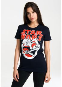 logoshirt Damen T-Shirt "X-Wings", blau, casual, Gr. L, bedruckt, 100% Baumwolle, Shirts, mit lizenziertem Originaldesign