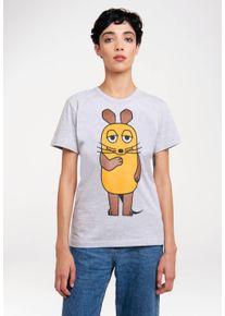logoshirt Damen T-Shirt "Die Sendung mit der Maus", grau, casual, Gr. S, bedruckt, 100% Baumwolle, Shirts, mit lizenziertem Print