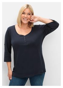 sheego Damen 3/4-Arm-Shirt "Große Größen", blau, casual, Gr. 52, unifarben, Obermaterial: 100% Baumwolle, Shirts, aus reiner Baumwolle