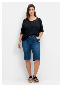 sheego Damen Bermudas "Große Größen", blau, casual, Gr. 42, unifarben, Obermaterial: 98% Baumwolle, 2% Elasthan, Hosen, mit Gummibund und