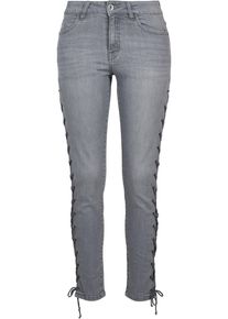 Urban Classics Damen Bequeme Jeans "Urban Classics Damen Ladies Denim Lace Up Skinny Pants", grau, casual, Gr. 30, unifarben, 98% Baumwolle, 2%