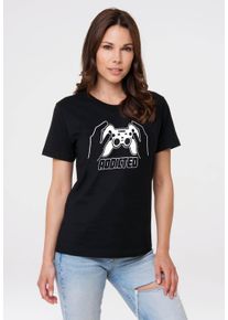 logoshirt Damen T-Shirt "Addicted", schwarz, casual, Gr. XXL, unifarben, 100% Baumwolle, Shirts, mit trendigem Gaming-Print