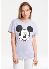 logoshirt Damen T-Shirt "Disney - Mickey Mouse Gesicht", grau, casual, Gr. L, bedruckt, meliert, 92% Baumwolle, 8% Elasthan, Shirts, mit lizenziertem