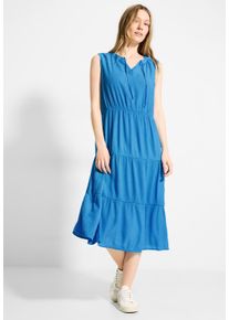 Cecil Damen Midikleid, blau, casual, Gr. L, unifarben, Stoff, 80% Viskose, 20% Nylon, Kleider, mit Volant