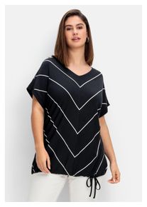 sheego Damen T-Shirt "Große Größen", schwarz-weiß, modisch, Gr. 44, gestreift, Obermaterial: 95% Viskose (LENZING ECOVERO), 5% Elasthan, Shirts, mit