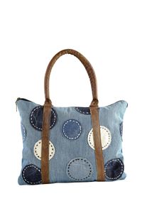Damen Schultertasche "Patchwork", Collezione Alessandro, blau, Baumwolle, Taschen, aus Jeansstoff mit Leder Henkel