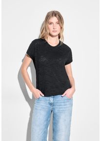 Cecil Damen T-Shirt, schwarz, casual, Gr. S, gemustert, Stoff, 63% Polyester, 34% Viskose, 3% Elasthan, Shirts, mit dekorativem Lochmuster