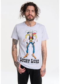 logoshirt Herren T-Shirt "Lucky Luke", grau, casual, Gr. S, bedruckt, 95% Baumwolle, 5% Elasthan, Shirts, mit lizenziertem Print