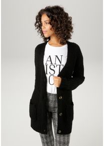 Aniston CASUAL Damen Strickjacke, schwarz, modisch, Gr. 36, unifarben, Grobstrick, Obermaterial: 100% Polyacryl, Strickjacken, mit kunstvollem