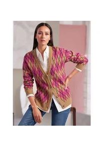 Cardigan Heine Gr. 40, bunt (camel-fuchsia-gemustert) Damen Strickjacken