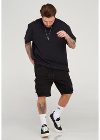 behype Herren Shorts "STANLAY", schwarz, casual, Gr. M, 74% Polyester, 24% Viskose, 2% Elasthan, Hosen, mit modischen Cargotaschen