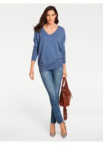 Heine Damen Strickpullover "V-Pullover", blau, Gr. 34, unifarben, 100% Kaschmir, Pullover